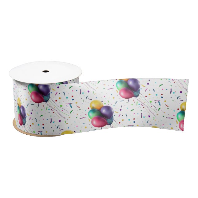 Colorful Confetti & Balloons Satin Ribbon (Spool)