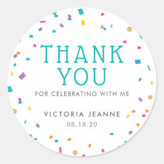 Colorful Confetti Birthday Celebration Thank You Classic Round Sticker