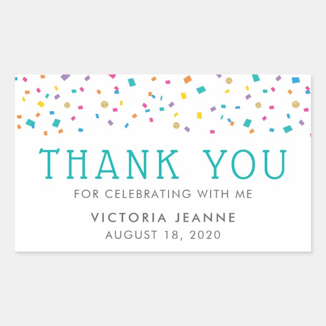 Colorful Confetti Birthday Celebration Thank You Rectangular Sticker (Front)
