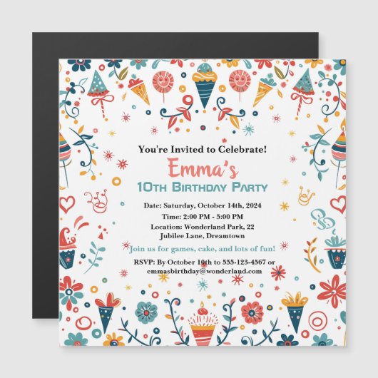 "Colorful Confetti Birthday Invitation (Front/Back)