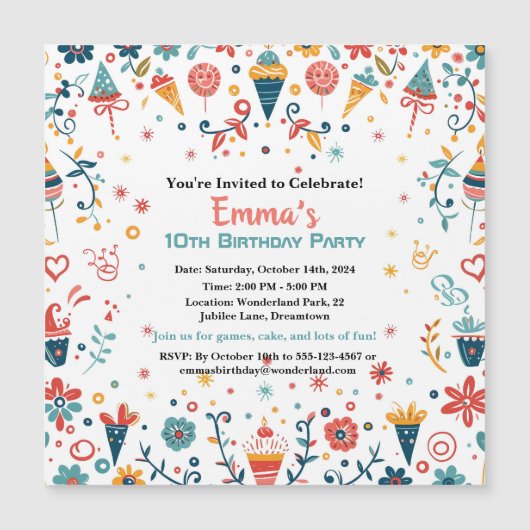 "Colorful Confetti Birthday Invitation (Front)