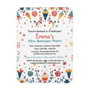 "Colorful Confetti Birthday Invitation Magnet