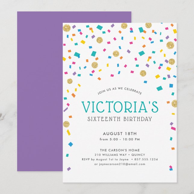 Colorful Confetti Birthday Party Invitation (Front/Back)