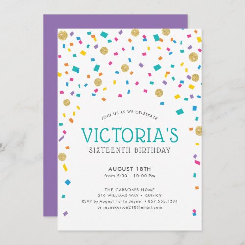 Colorful Confetti Birthday Party Invitation