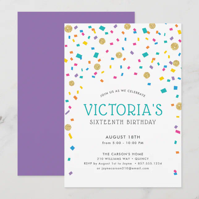 Colorful Confetti Birthday Party Invitation | Zazzle