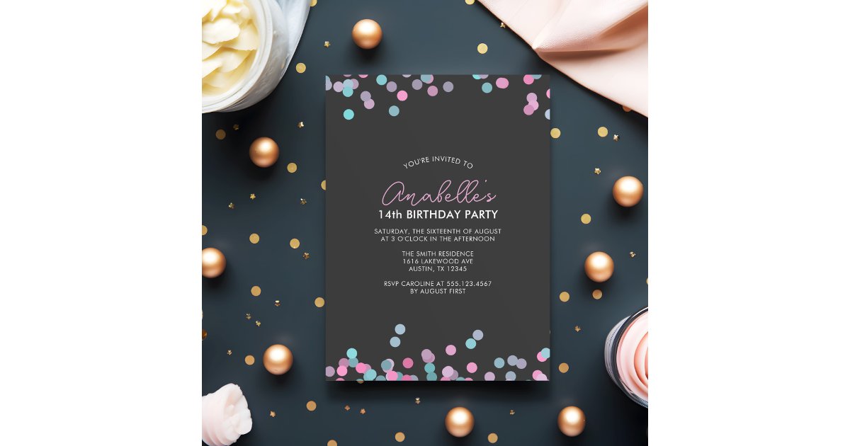 Colorful Confetti Birthday Party Invitation | Zazzle