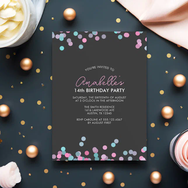 Colorful Confetti Birthday Party Invitation | Zazzle