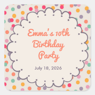 Colorful Confetti Birthday Square Sticker