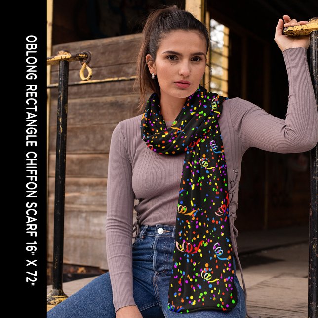 Colorful Confetti Black Party Celebration Chiffon Scarf (Colorful Confetti Black Party Celebration Chiffon Scarf)