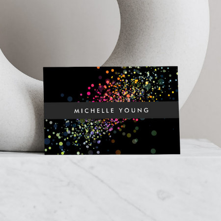 Colorful Confetti Bokeh On Black Modern Business Card