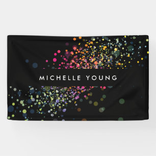 Colorful Confetti Bokeh on Black Modern II Banner