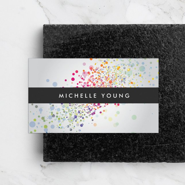 Colorful Confetti Bokeh on Gray Modern Business Card (Creator Uploaded)