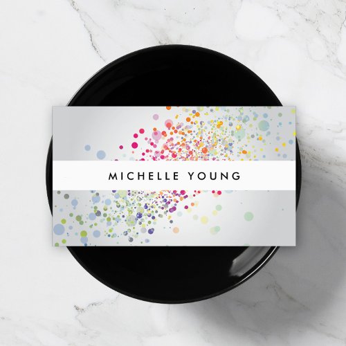 Colorful Confetti Bokeh on Gray Modern II Business Card