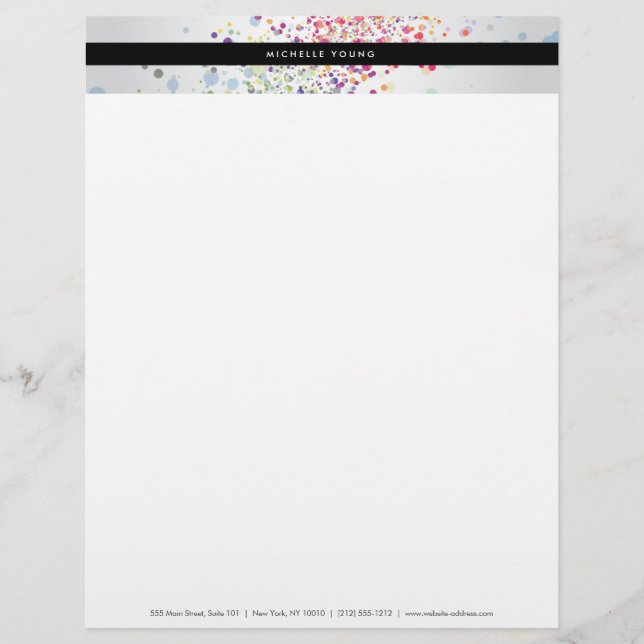 Colorful Confetti Bokeh on Gray Modern Letterhead (Front)