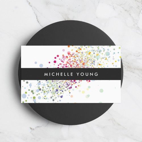 Colorful Confetti Bokeh on White Modern Business Card