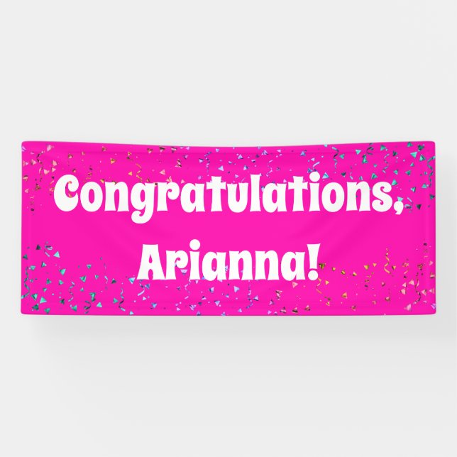 Colorful Confetti Bright Hot Pink Congratulations Banner (Horizontal)