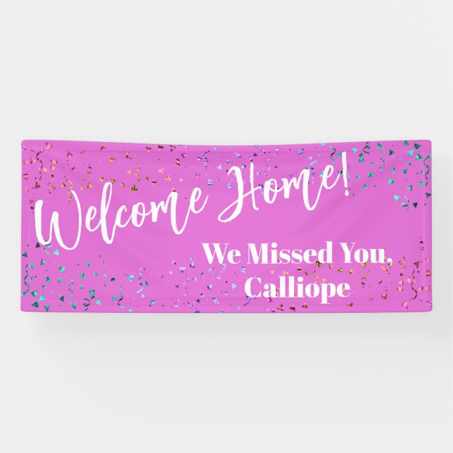 Colorful Confetti Bright Pink Welcome Home Banner (Horizontal)