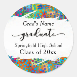 Colorful Confetti Brushstroke Graduation 3 Classic Round Sticker