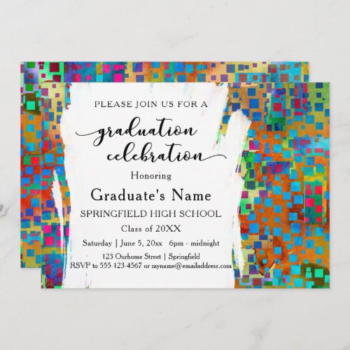 Colorful Confetti  Brushstrokes Graduation Party Invitation