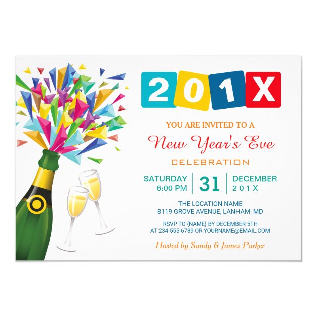 Colorful Confetti Cheers New Year's Eve Party Invitation