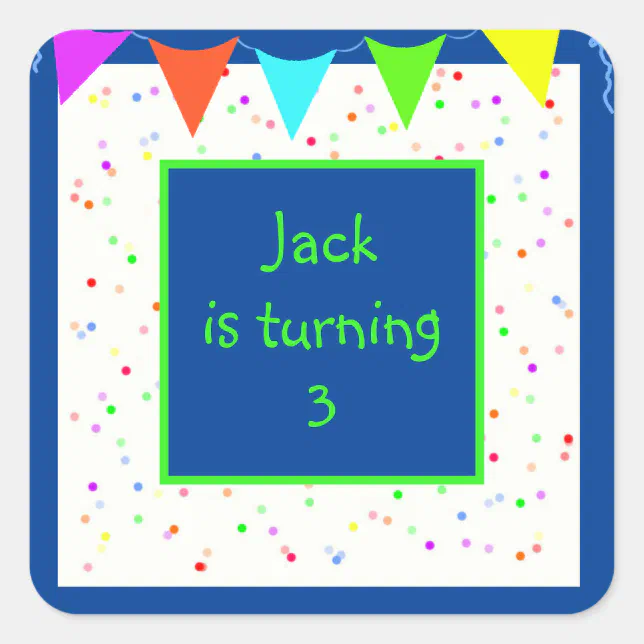Colorful Confetti Children’s Birthday Party Square Sticker | Zazzle