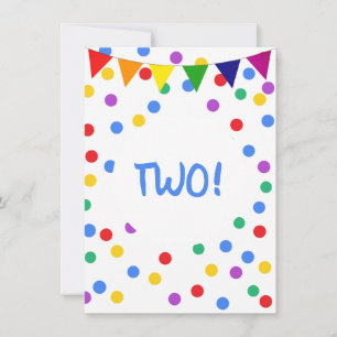 Colorful Confetti Dots 2nd Birthday Party Kids Invitation