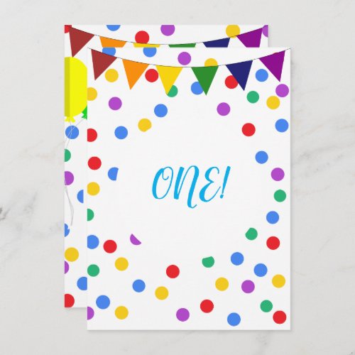 Colorful Confetti Dots and Balloons 1st Birthday Invitation