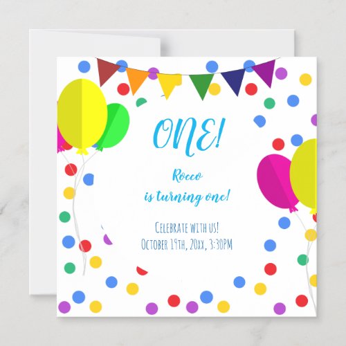 Colorful Confetti Dots and Balloons 1st Birthday Magnetic Invitation
