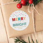 Colorful Confetti Dots Merry and Bright Christmas Classic Round Sticker<br><div class="desc">================= ABOUT THIS DESIGN ================= 
Colorful Confetti Dots Merry and Bright Christmas Script Sticker.
(1) For further customization,  please click the "Customize it" button and use our design tool to modify this template.
(2) If you need help or matching items,  please contact me.</div>
