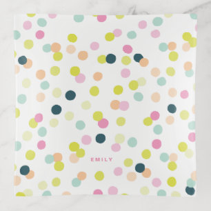 Colorful Confetti Dots Personalized Trinket Tray