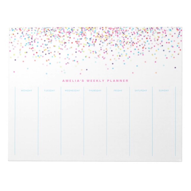 Colorful Confetti Dots Personalized Weekly Planner Notepad (Front)