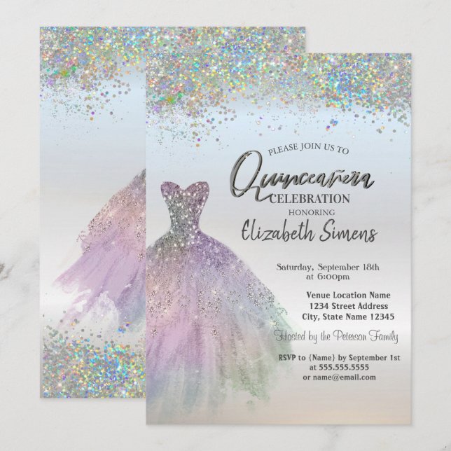 Colorful Confetti  Dress Quinceañera Invitation (Front/Back)
