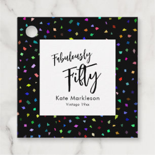 Colorful Confetti Fabulously Fifty Black & White Favor Tags