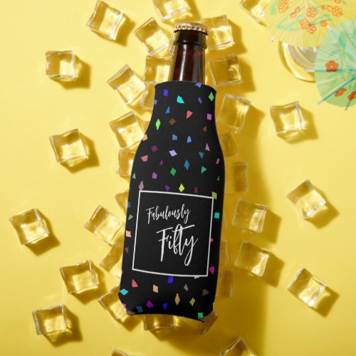 Colorful Confetti Fabulously Fifty Party Black Bottle Cooler