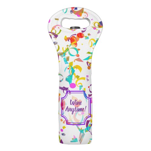 Colorful Confetti Falls Over White Background Wine Bag