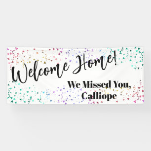 Colorful Confetti Festive White Welcome Home Banner