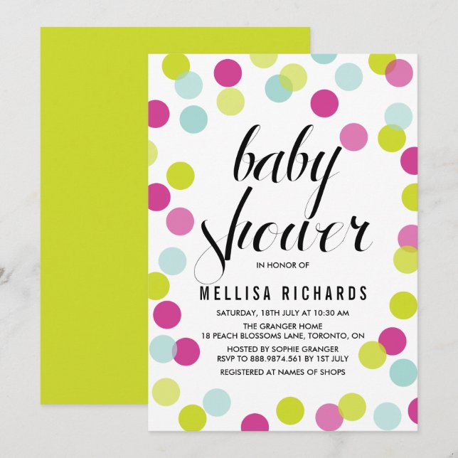 Colorful Confetti Frame Baby Shower Invitation (Front/Back)