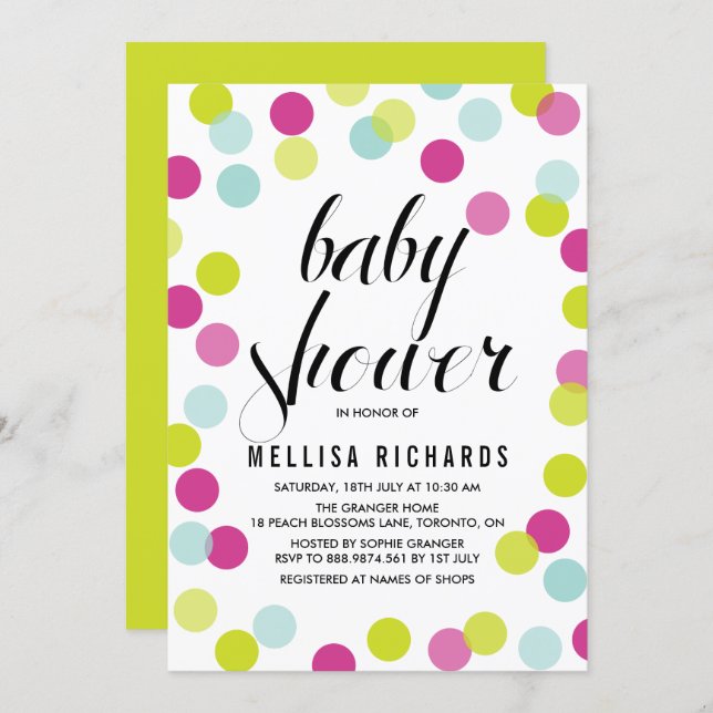 Colorful Confetti Frame Baby Shower Invitation (Front/Back)