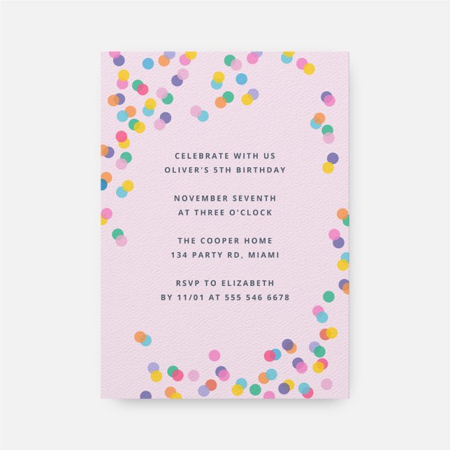 Colorful Confetti Girl's Birthday Pink Invitation (Creator Uploaded)