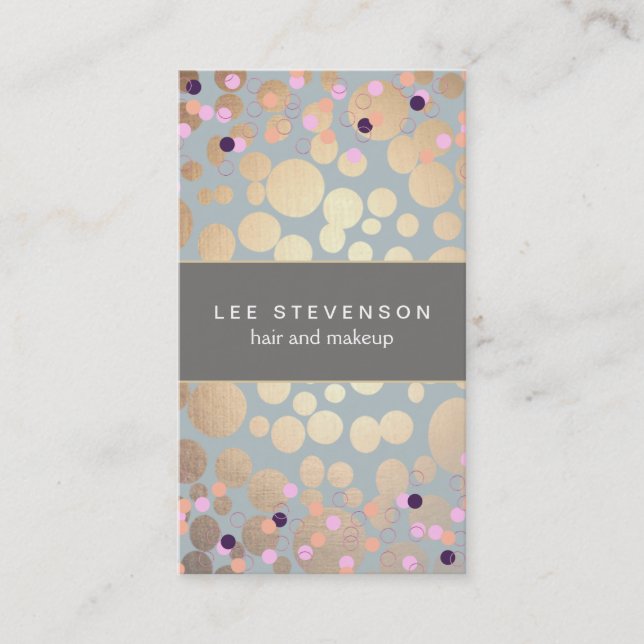 Colorful Confetti & Gold Chic Modern Beauty Salon Business Card (Front)