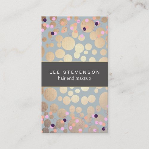 Colorful Confetti  Gold Circles Look Beauty Salon Business Card
