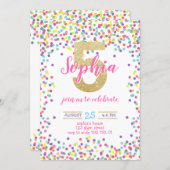 Colorful Confetti Gold Rainbow Girl 5th Birthday Invitation (Front/Back)