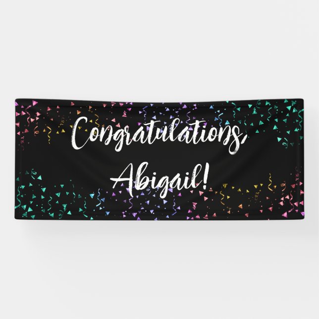 Colorful Confetti Handwriting Black Celebration Banner (Horizontal)