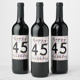 Colorful Confetti Happy 45th Birthday Wine Label