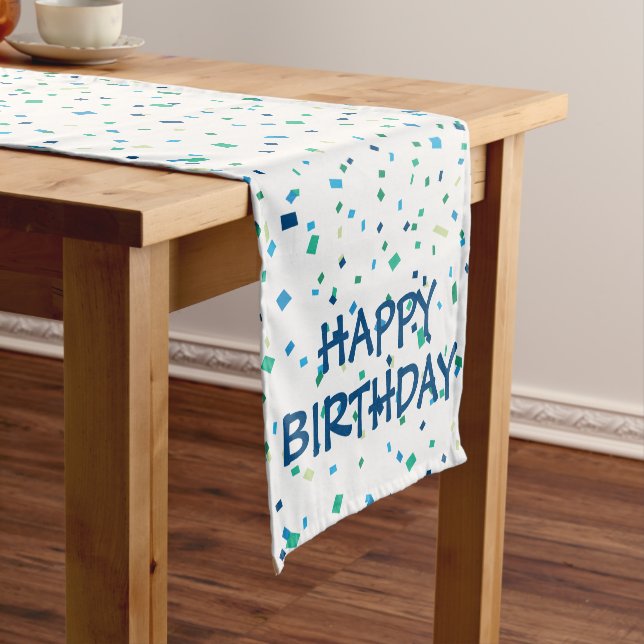 Colorful Confetti Happy Birthday Celebration Short Table Runner (In Situ)