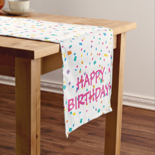 Colorful Confetti Happy Birthday Celebration Short Table Runner