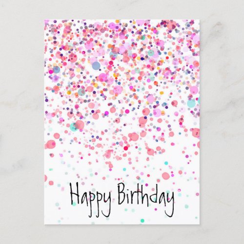 Colorful Confetti Happy Birthday Pink Postcard