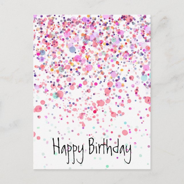 Colorful Confetti Happy Birthday Pink Postcard (Front)