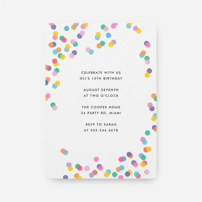 Colorful Confetti Kids Birthday Party Invitation | Zazzle