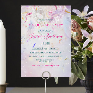 Colorful Confetti Masquerade Party Birthday Invitation